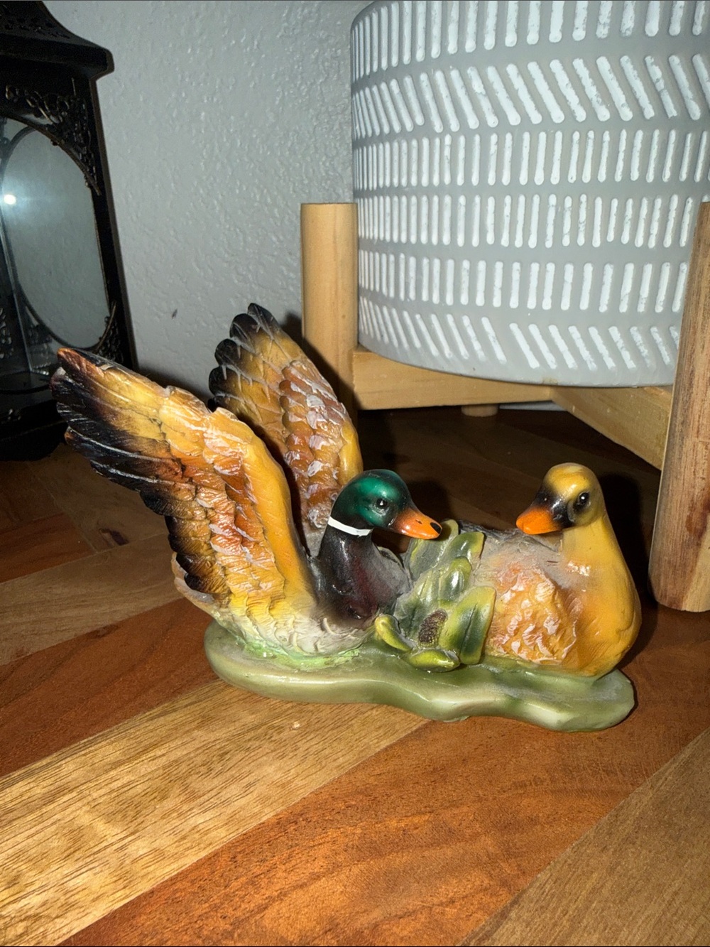 Hand-Painted Ceramic Duck Couple Figurine - Yellow & Green